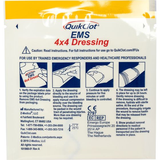 QUIKCLOT EMS 4 X 4 HEMOSTATIC GAUZE