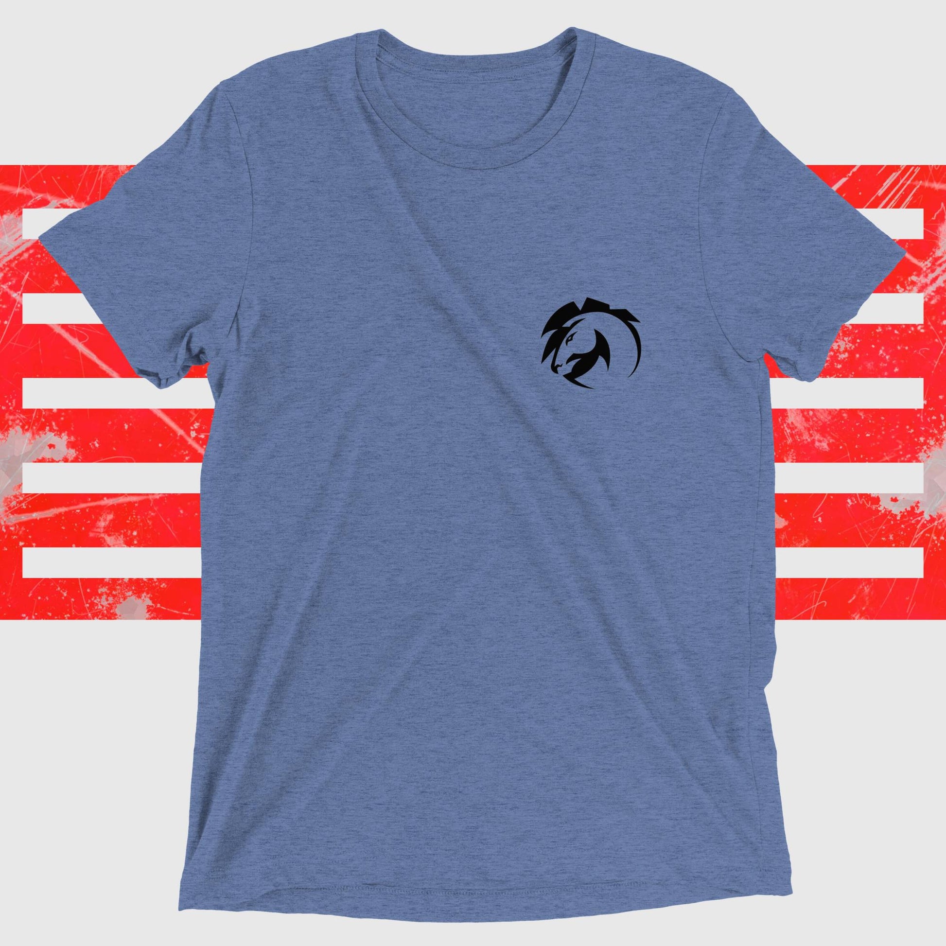 Girls Just Want To Have Guns Warhorse Women's Tee in blue with a black horse logo on the front, relaxed fit, pre-shrunk Bella Canvas t-shirt.