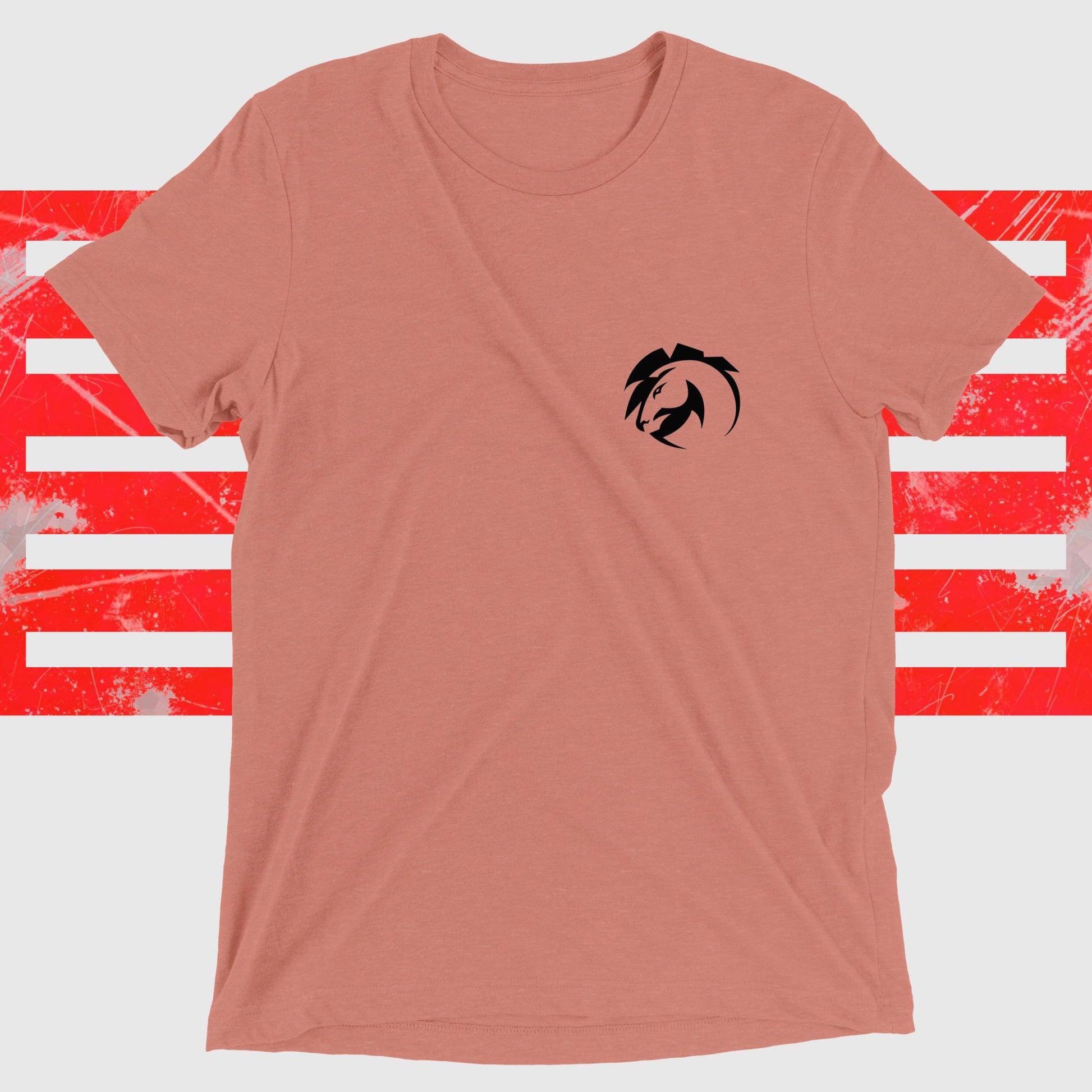 Warhorse Women's Tee in coral color with a black graphic, relaxed fit, pre-shrunk Bella Canvas fabric for strong, girly style.